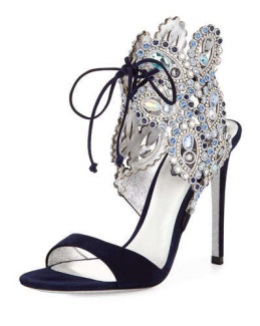 Rene Caovilla suede sandal with Swarovski® crystal embellishments.